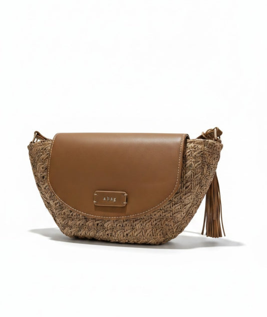 Sac demi ovale rafia et cuir végétal