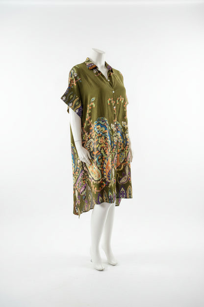 Robe chemise kaki motifs cachemires