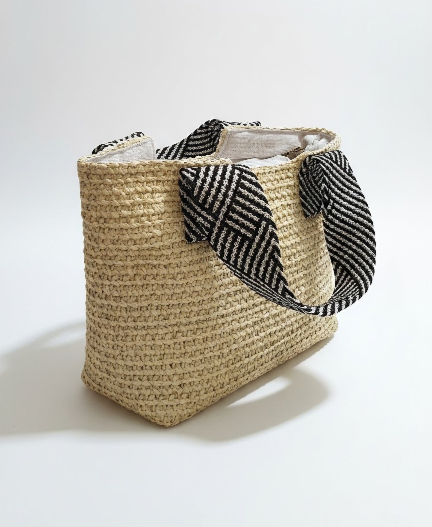Sac de rafia , anses tissus bicolore