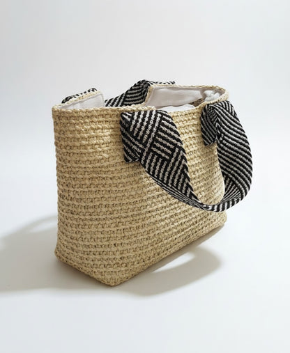 Sac de rafia , anses tissus bicolore