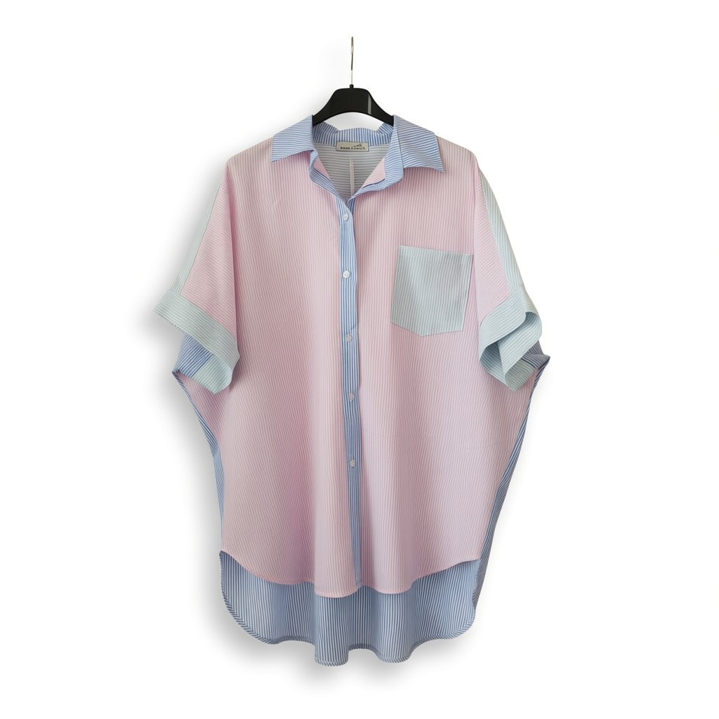 Chemise patchworks rayés pastels