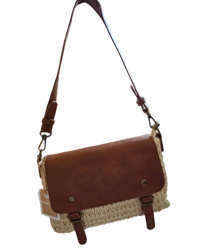 Sac besace rafia et cuir végétal