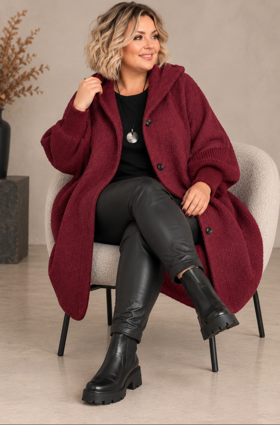 Manteau lainage bouclette et manches tricot