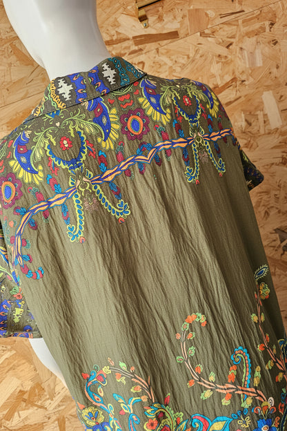 Robe chemise kaki motifs cachemires