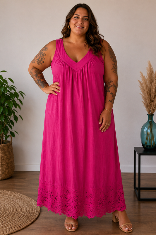 Robe longue coton et bas broderie anglaise