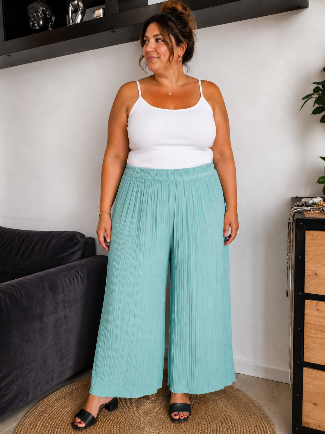 Pantalon effets plissage fin