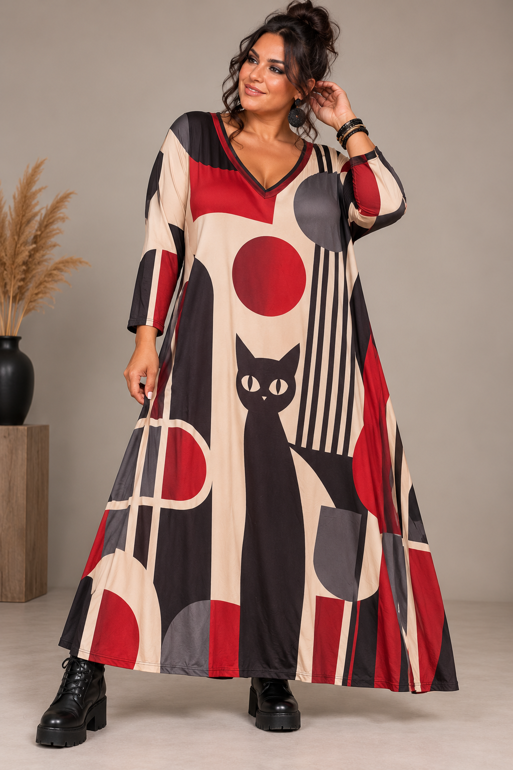 Robe graphique chat stylisé