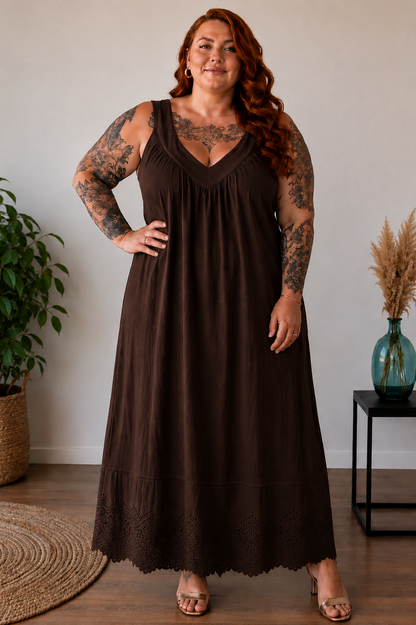 Robe longue coton et bas broderie anglaise