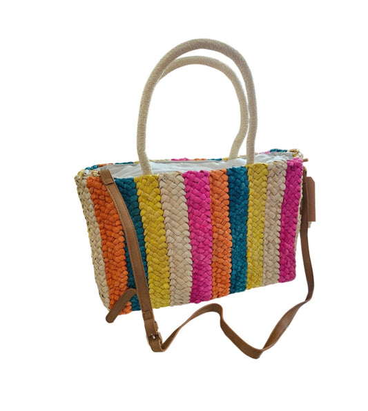 Sac cabas coloré en feuille de mais tissées
