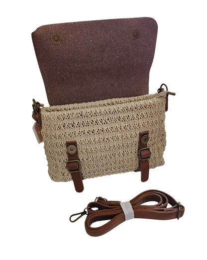 Sac besace rafia et cuir végétal