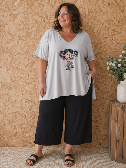 Teeshirt évasé beige flocage fillette