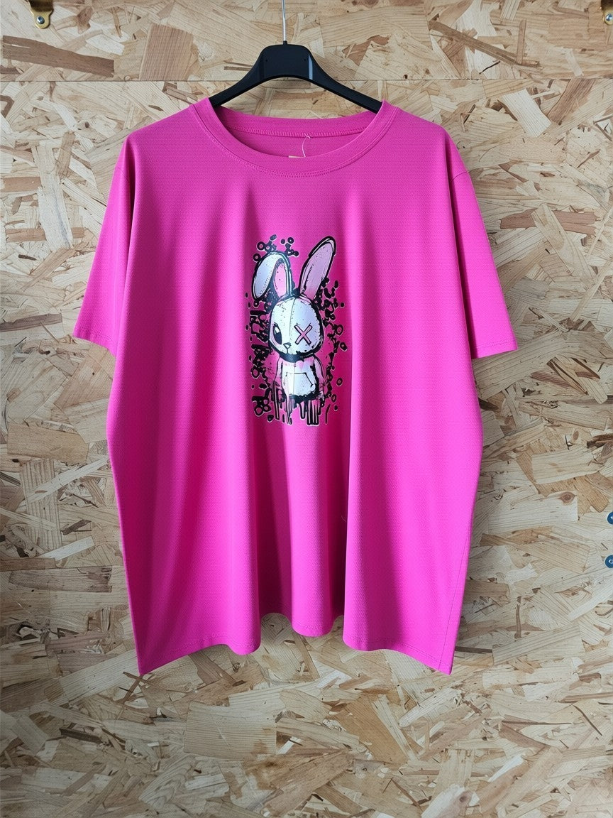 Teeshirt fuschia, lapin urban art