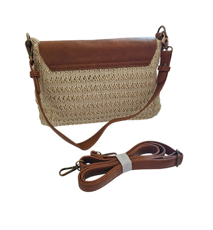 Sac besace rafia et cuir végétal