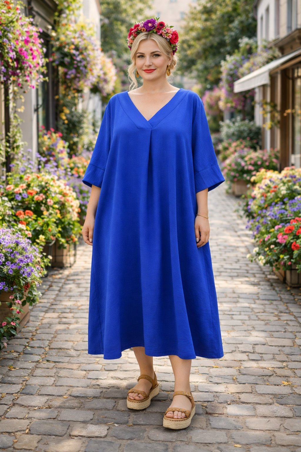 Robe ample col V crêpe de viscose