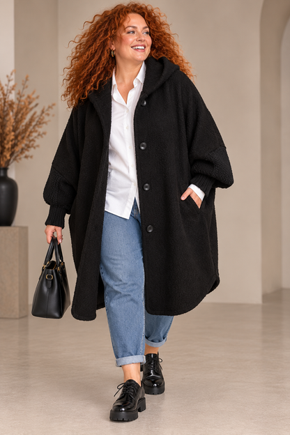 Manteau lainage bouclette et manches tricot
