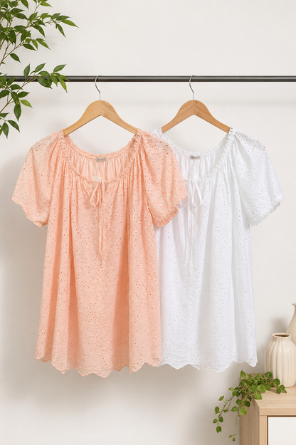 Tunique broderie anglaise col élastiqué